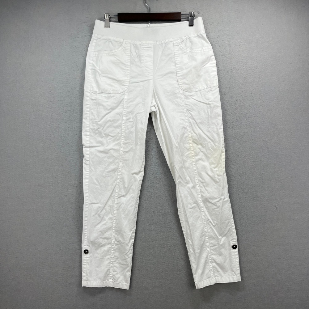 Chicos Pull On Crop Pants Womens 0.5 White Zenergy Cotton Blend Casual Comfort